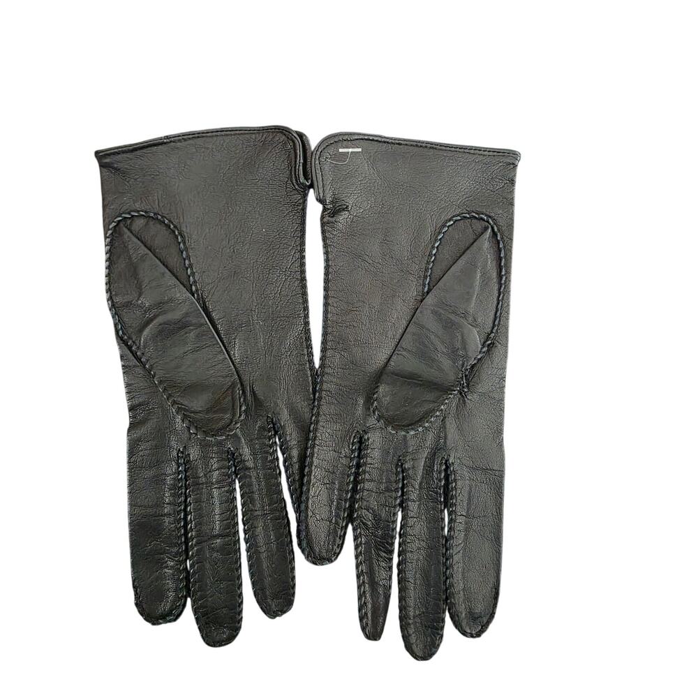 Vintage Black Leather Gloves Women’s 7.5 Hand Stitched Dress Driving Gloves